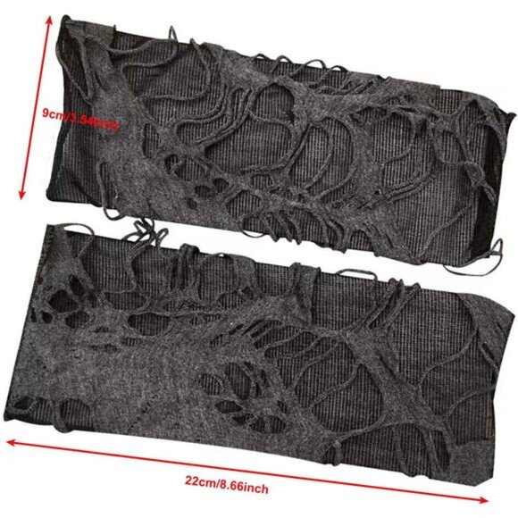 Women's Punk Fingerless Gloves Arm Warmers Black Ripped Gothic Gloves - Picture 3 of 7